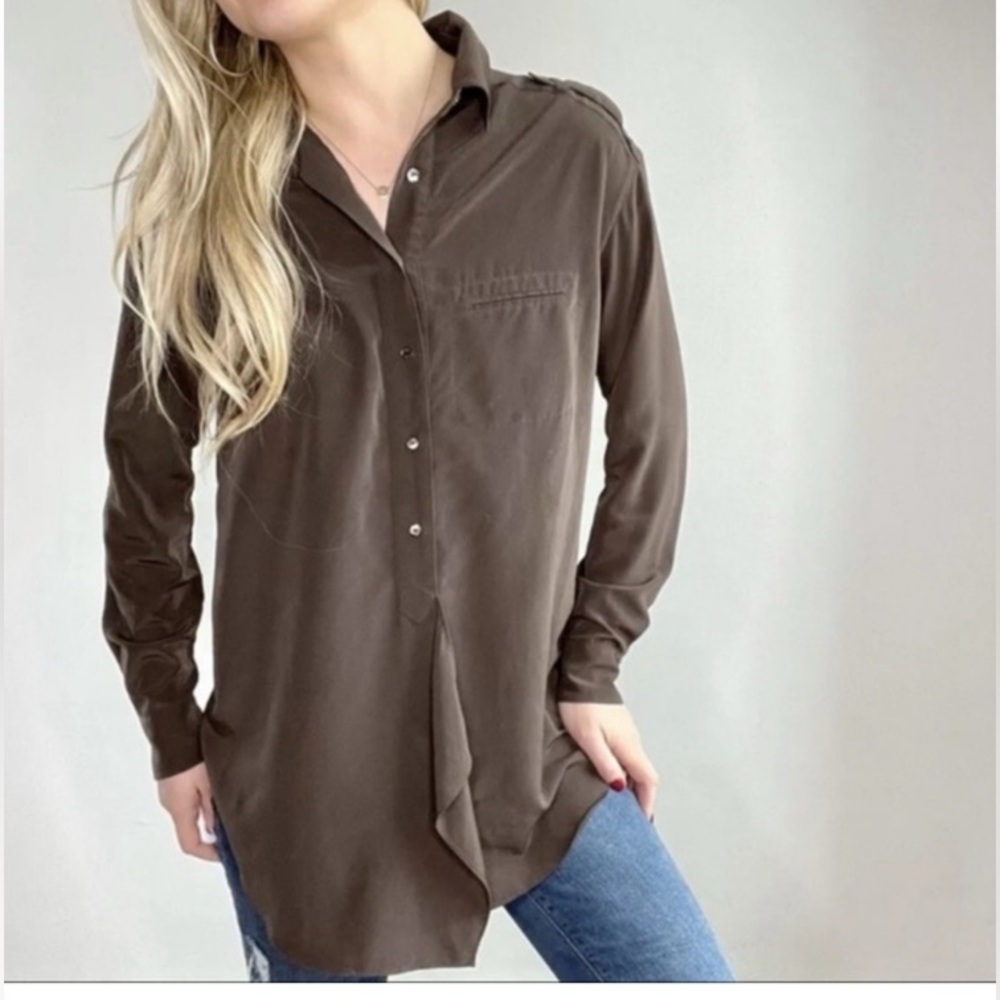 VINCE SILK MILITARY STYLE BUTTON UP